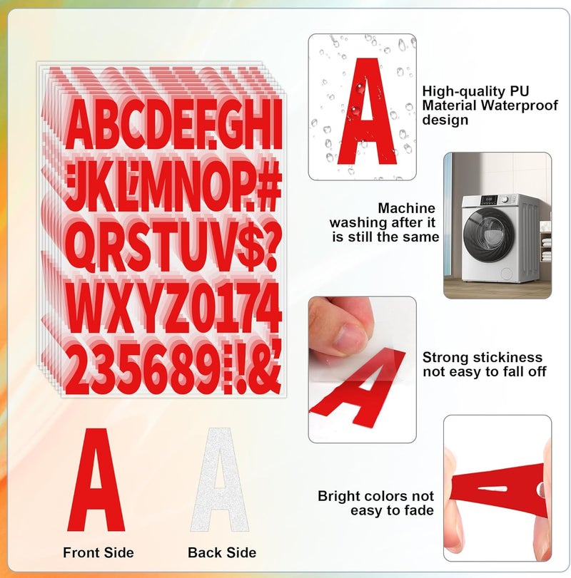 Metsyth 12 Sheets 612 Pieces Iron on Letters and Numbers for Clothing 2 Inch Iron on Letter Patches Large with PU Heat Transfer Alphabet Adhesive Stickers for Fabric T-Shirt Jersey DIY Craft,Red - Image 3
